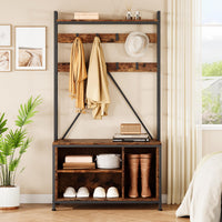Garvee Porte-manteau avec banc et penderie 5 en 1, pour l'entrée et le vestibule, en bois rustique et ajustable