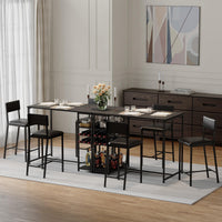 Table de salle à manger Garvee pour 2 personnes avec 4 étagères et casier à vin, banquette rembourrée, structure en acier, bois rustique, gain de place, idéale pour les petites cuisines et les studios.