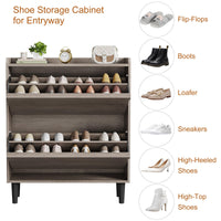 Meuble à chaussures Garvee avec 2 tiroirs abattants, étagère réglable, bois MDF, gain de place, robuste, gris, pour entrée et salon