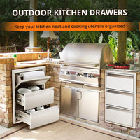 Cuisine d'extérieur Garvee en acier inoxydable – Station de grillades à 3 niveaux pour jardin et terrasse, construction robuste, idéale pour les amateurs de plein air