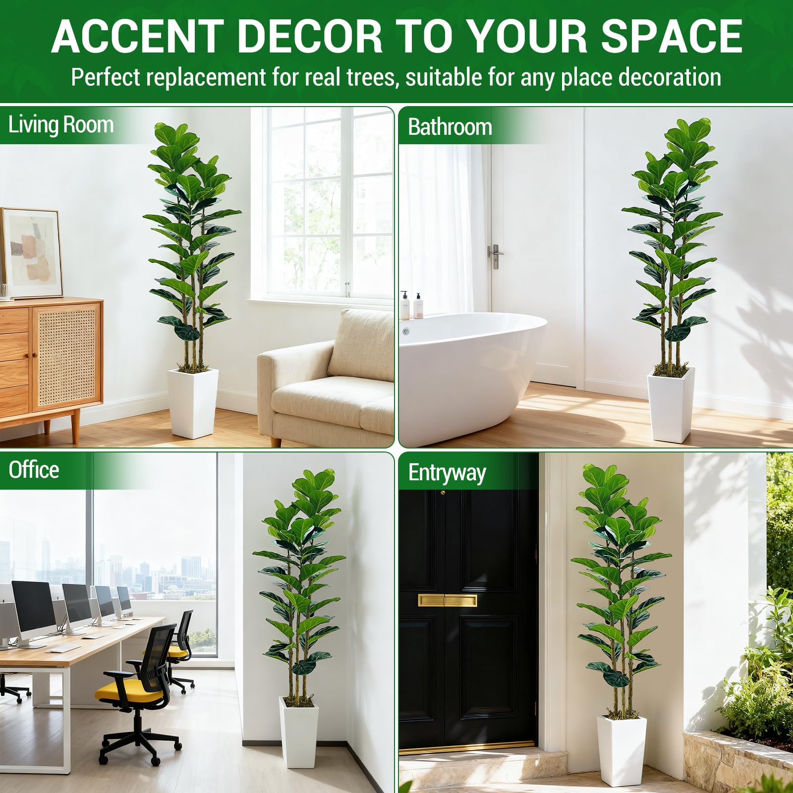 Arbre artificiel d'intérieur Garvee de 1,8 m (6 pi) réaliste, sans entretien, polyvalent et durable, vert