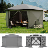 Garvee Tonnelle hexagonale pop-up 3,66m avec toit amovible, moustiquaires et structure en acier renforcé, pour camping, jardin et réception - Gris