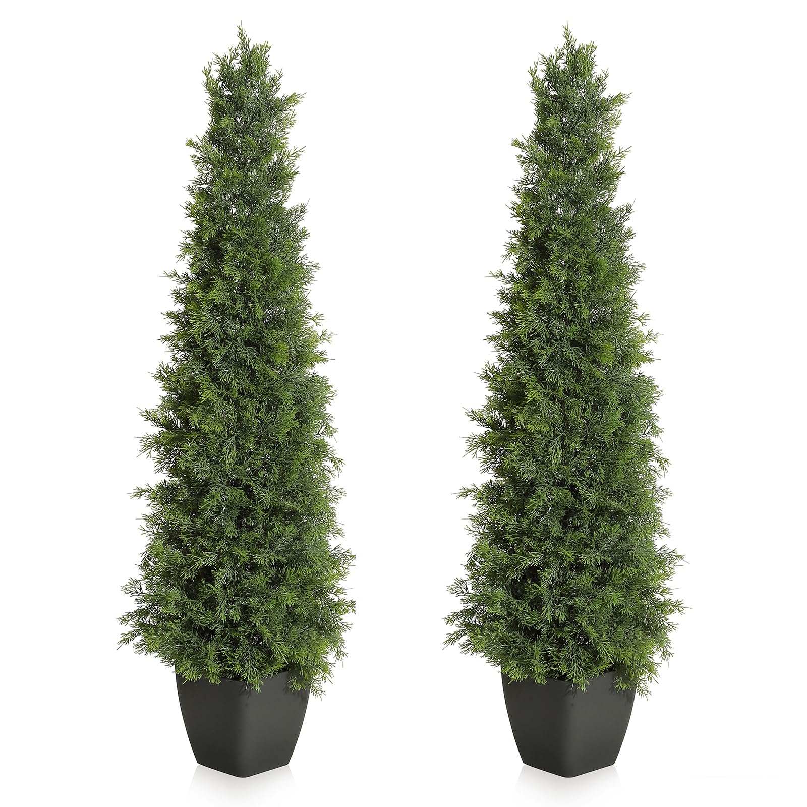 Arbre topiaire artificiel en cèdre Garvee de 122 cm (48 pouces), résistant aux UV, réaliste, tronc en bois, résistant aux intempéries, lot de 2, décoration de Noël extérieure verte
