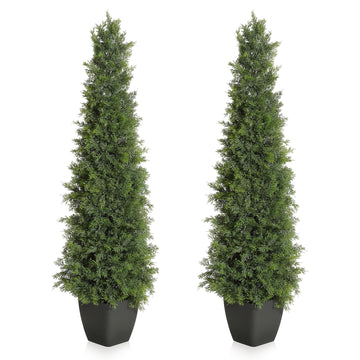 Arbre topiaire artificiel en cèdre Garvee de 122 cm (48 pouces), résistant aux UV, réaliste, tronc en bois, résistant aux intempéries, lot de 2, décoration de Noël extérieure verte