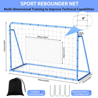 Filet de rebond de football Garvee 1,8 x 1,2 m, cadre en acier robuste et réglable, résistant aux intempéries, bleu, pour jardin et terrain de jeu