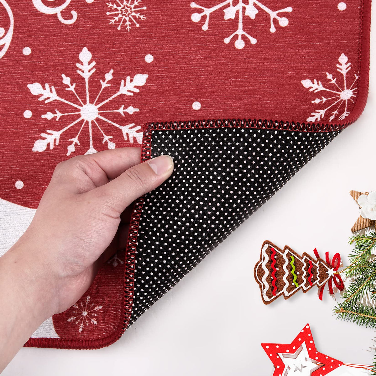 Tapis de Noël Garvee, antidérapant, 40 x 60 cm, pour l'intérieur et l'extérieur, résistant, motif de Noël pour l'entrée, rouge