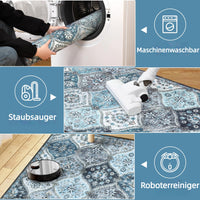 Tapis de salon lavable Garvee 200 x 290 cm, style vintage, gris et bleu, antidérapant