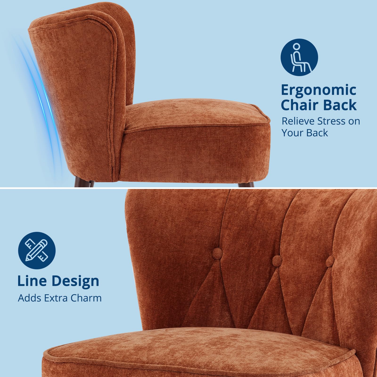 Fauteuil d'appoint Garvee style moderne du milieu du siècle, ergonomique, à oreilles, sans accoudoirs, revêtement en velours, 56 x 66 cm (22 x 26 pouces), pour salon ou bureau