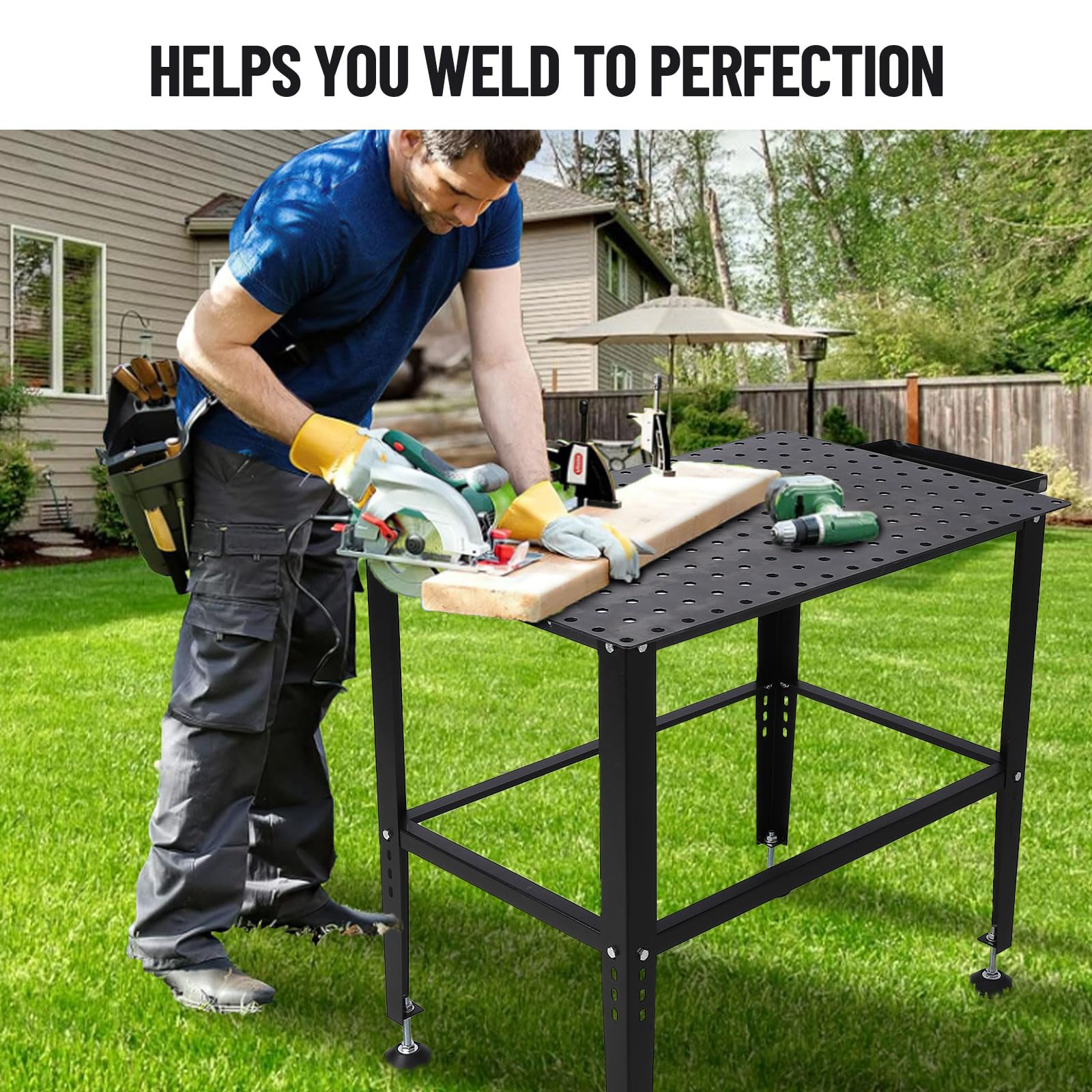 Table de soudage Garvee 91 x 61 cm (36 x 24 po) avec une capacité de charge de 680 kg (1 500 lb), trous de fixation de 16 mm (5/8 po), cadre en acier robuste pour atelier et garage, polyvalente et stable.