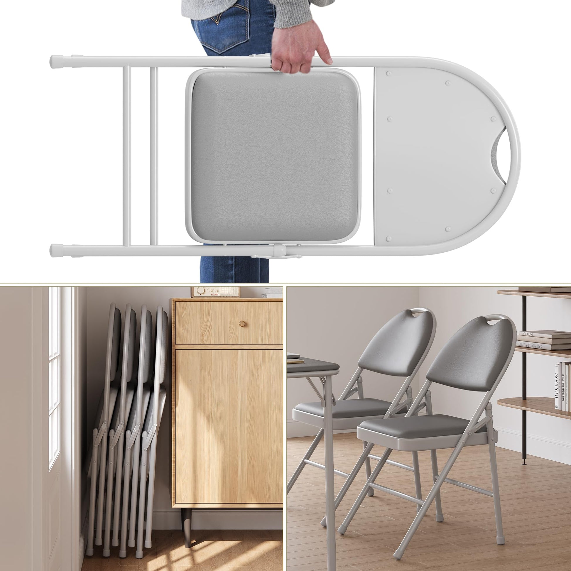 Ensemble de 2 chaises pliantes Garvee en similicuir, rembourrées, pliables, en métal, pour le bureau et le camping, pieds antidérapants, empilables