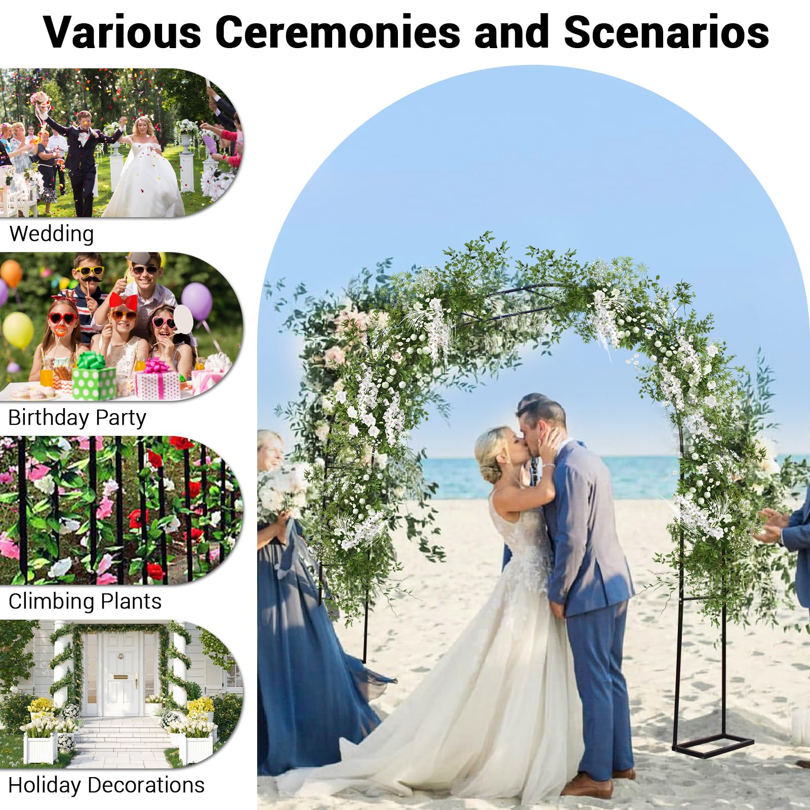 Arche de jardin Garvee avec pergola, 3 m x 2,2 m, en métal noir antirouille, idéale pour les mariages et les jardins.