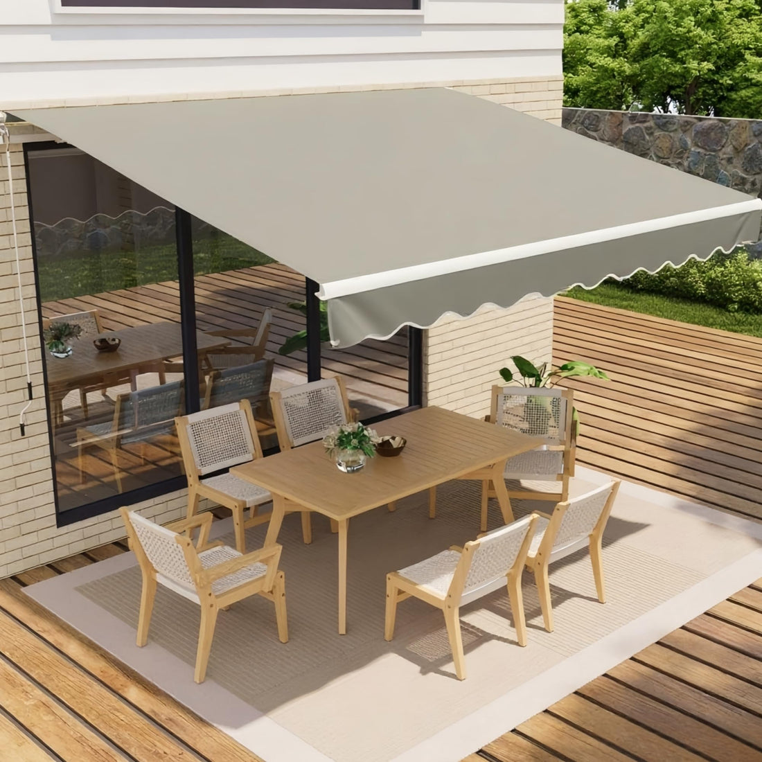 Store banne rétractable Garvee 3 m x 2,4 m avec cadre en aluminium pour terrasse et balcon, gris, imperméable, protection UV