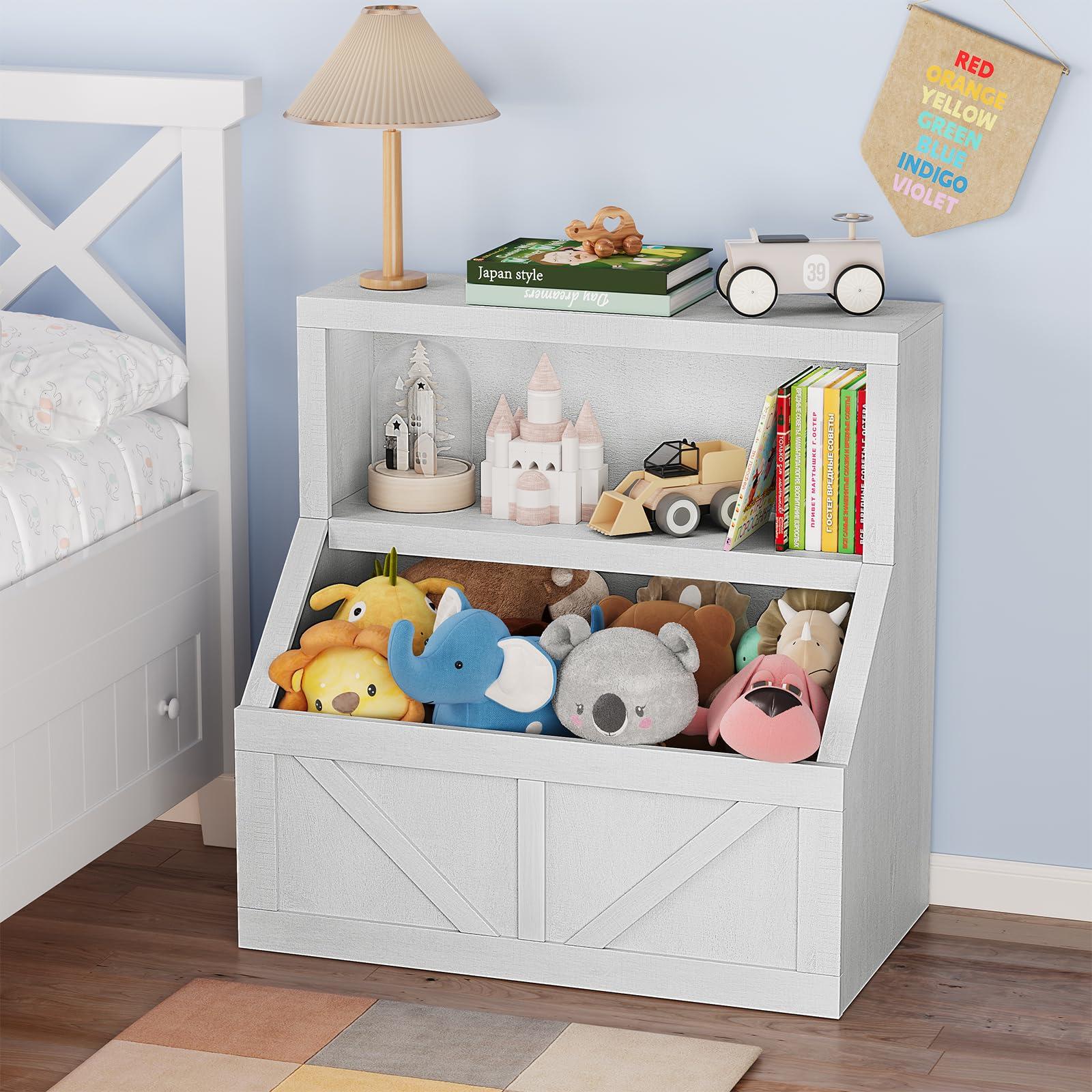 Étagère de rangement en bois Garvee pour enfants, avec 2 compartiments et un plateau, idéale pour la salle de jeux et la chambre d'enfant, 79 x 41 x 81 cm, en bois naturel.
