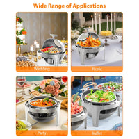 Chafing dish Garvee à couvercle roulant, 6,3 L, en acier inoxydable avec fenêtre en verre, ouverture à 90/180° et poignée en T. Idéal pour les fêtes, banquets, buffets et hôtels.