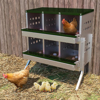 Nichoirs Garvee pour poules, 6 compartiments, en métal, dimensions totales avec support : 69 x 43 x 78 cm, dimensions par compartiment : 23 x 25 x 21,5 cm, acier galvanisé étanche, pour 6 poules (vert)