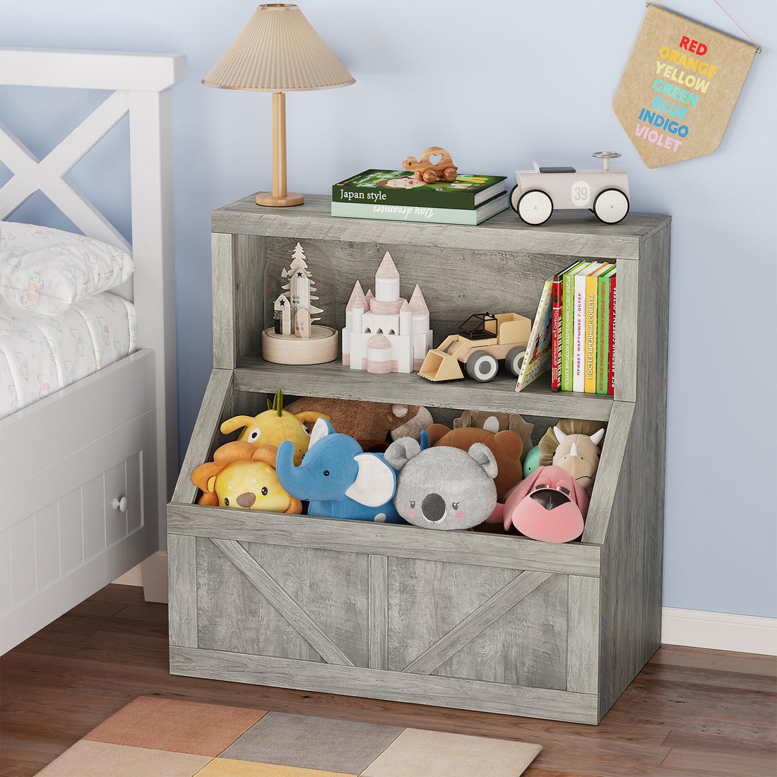 Garvee Étagère à livres et rangement pour jouets pour enfants, 2 niveaux, en bois, robuste, sans danger pour les enfants