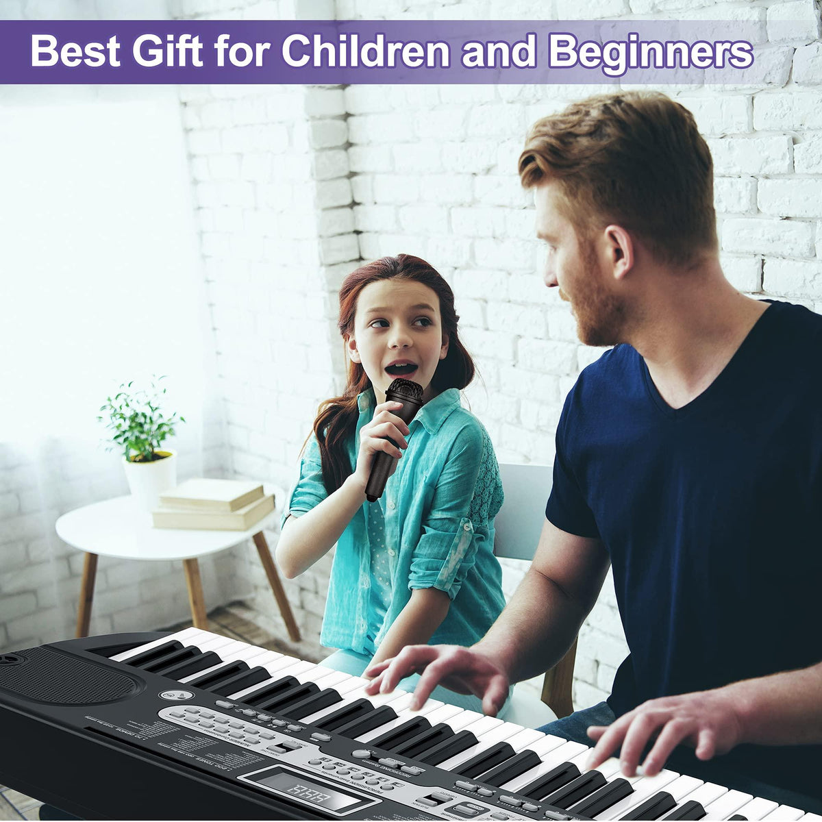 Garvee Piano clavier pour enfants, 61 touches, avec sac, microphone et casque, idéal pour les débutants, portable et utilisable à la maison, noir.
