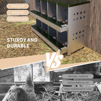 Nichoir métallique Garvee à 8 compartiments, dimensions totales : 92 x 42 x 63 cm, dimensions par compartiment : 23 x 25 x 21,5 cm, acier galvanisé, étanche, pour 8 à 12 poules (vert)