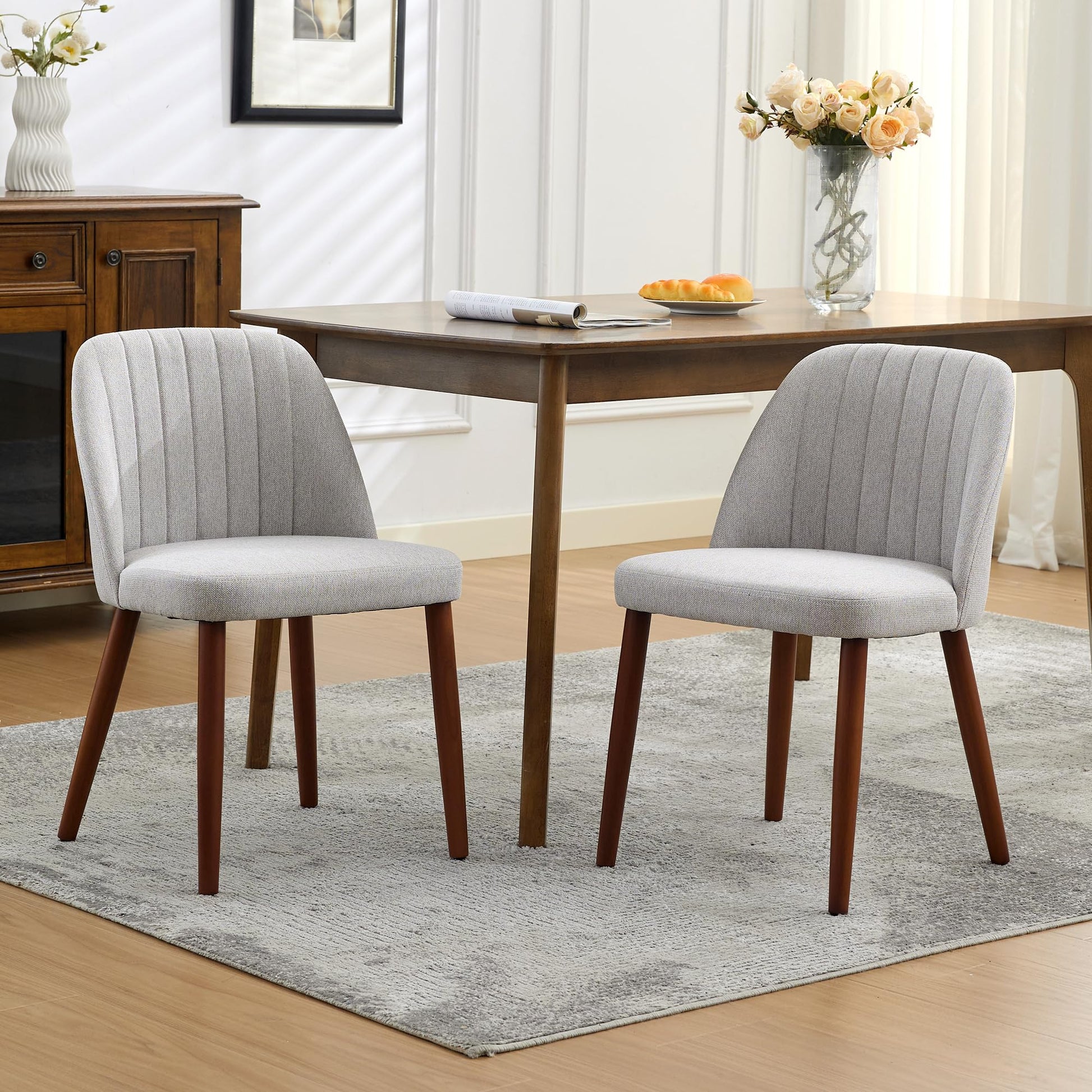 Chaises de salle à manger Garvee en bois, lot de 2, rembourrées, confortables, pour cuisine et restaurant, grises, 52 cm (P) x 46 cm (L) x 76 cm (H)