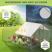 Grand Poulailler Métallique GARVEE 9,8 x 13,1 x 6,6 pi – Cage à Poules avec Accès Piéton, Bâche Imperméable et Anti-UV pour Jardin et Ferme – Argent