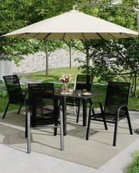 Ensemble de 4 chaises de jardin Garvee, empilables, légères, en tissu Teslin respirant, résistantes aux intempéries, noires, pour jardin et piscine, 61,5 cm (P) x 60 cm (L) x 96 cm (H)