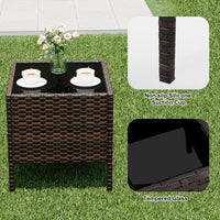 Ensemble de mobilier de jardin Garvee, 3 pièces, rotin PE, chaises ergonomiques, table en verre, résistant aux intempéries, marron-beige, balcon, jardin