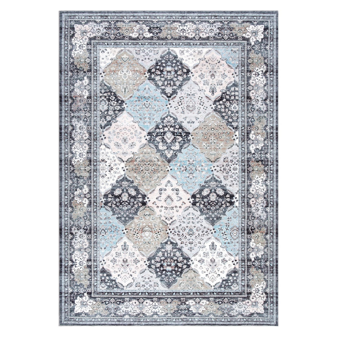 Tapis Garvee Boho, lavables et antidérapants, pour salon, salle à manger, chambre, cuisine, bleu, 120 x 170 cm