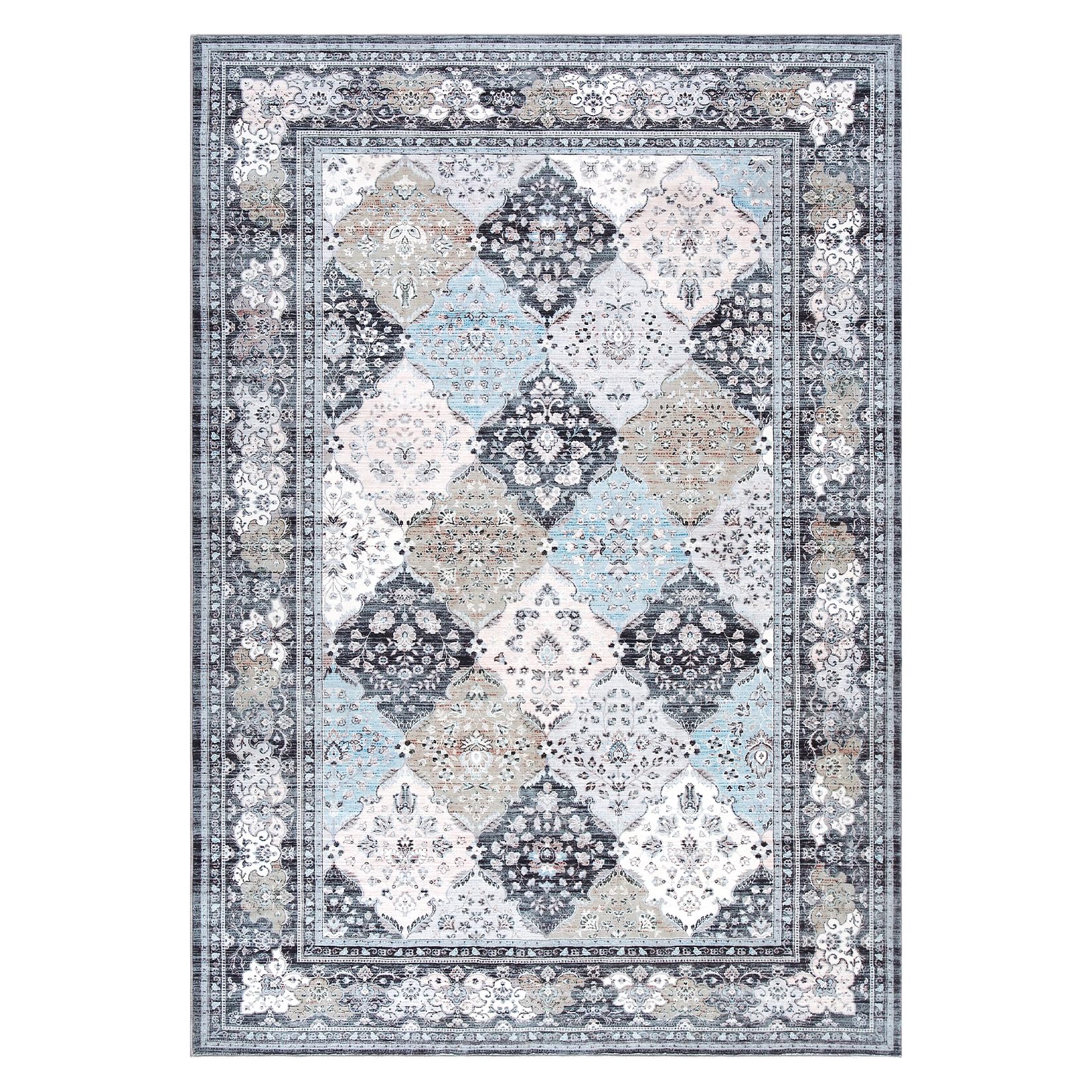 Tapis Garvee Boho, lavables et antidérapants, pour salon, salle à manger, chambre, cuisine, bleu, 120 x 170 cm
