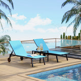 Garvee ensemble 3 chaises longues de terrasse avec table latérale, réglables 5 positions, toile respirante, cadre métal robuste, idéal piscine et jardin, noir - Bleu