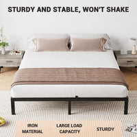 Cadre de lit Garvee Queen en métal de 35,5 cm (14 pouces) avec lattes métalliques robustes pour chambre à coucher, hauteur de 35,5 cm (14 pouces), noir, silencieux, sans sommier requis