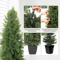 Arbre topiaire artificiel en cèdre Garvee de 122 cm (48 pouces), résistant aux UV, réaliste, tronc en bois, résistant aux intempéries, lot de 2, décoration de Noël extérieure verte