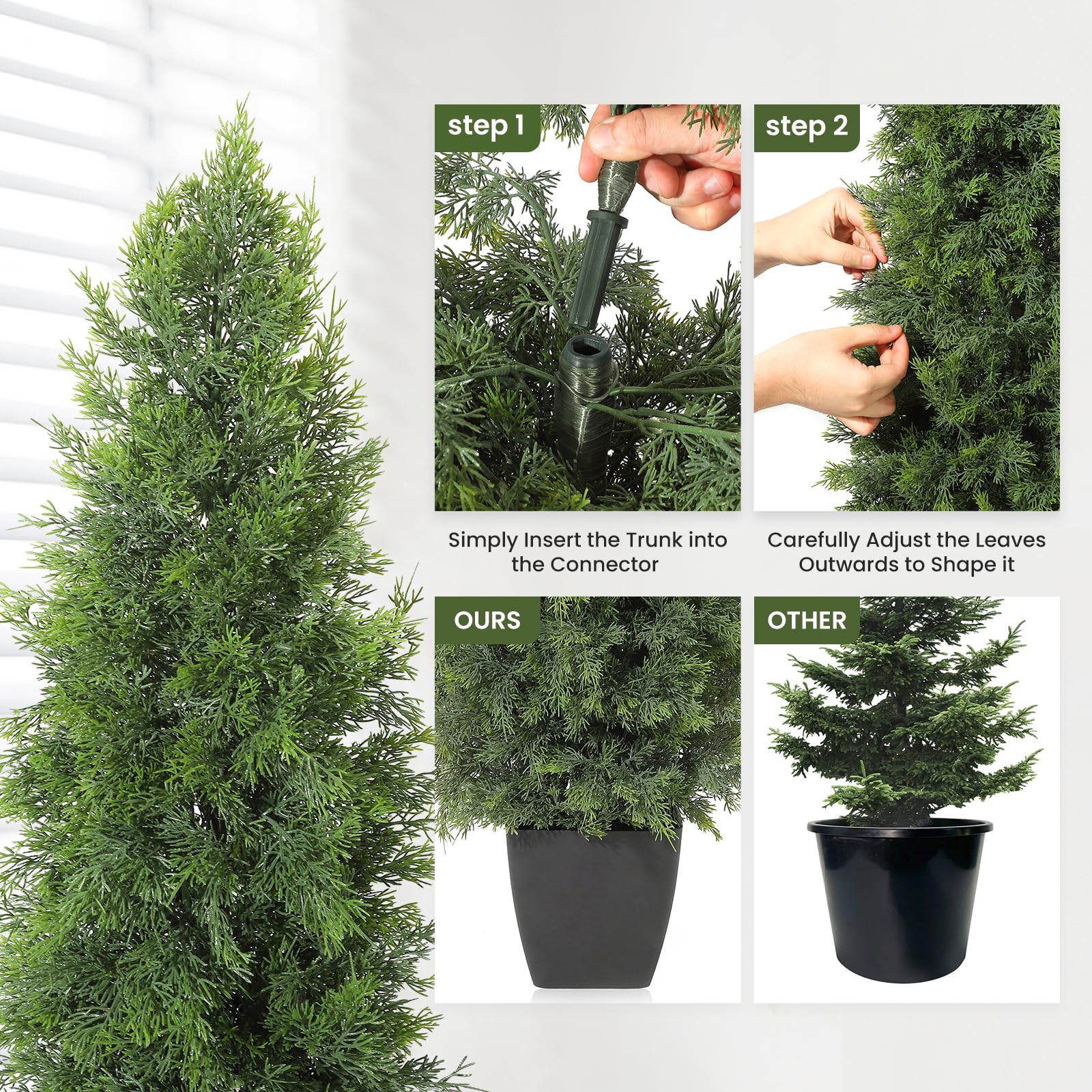 Arbre topiaire artificiel en cèdre Garvee de 91 cm (36 pouces), résistant aux UV, réaliste, tronc en bois, résistant aux intempéries pour une utilisation intérieure et extérieure, décoration de Noël verte