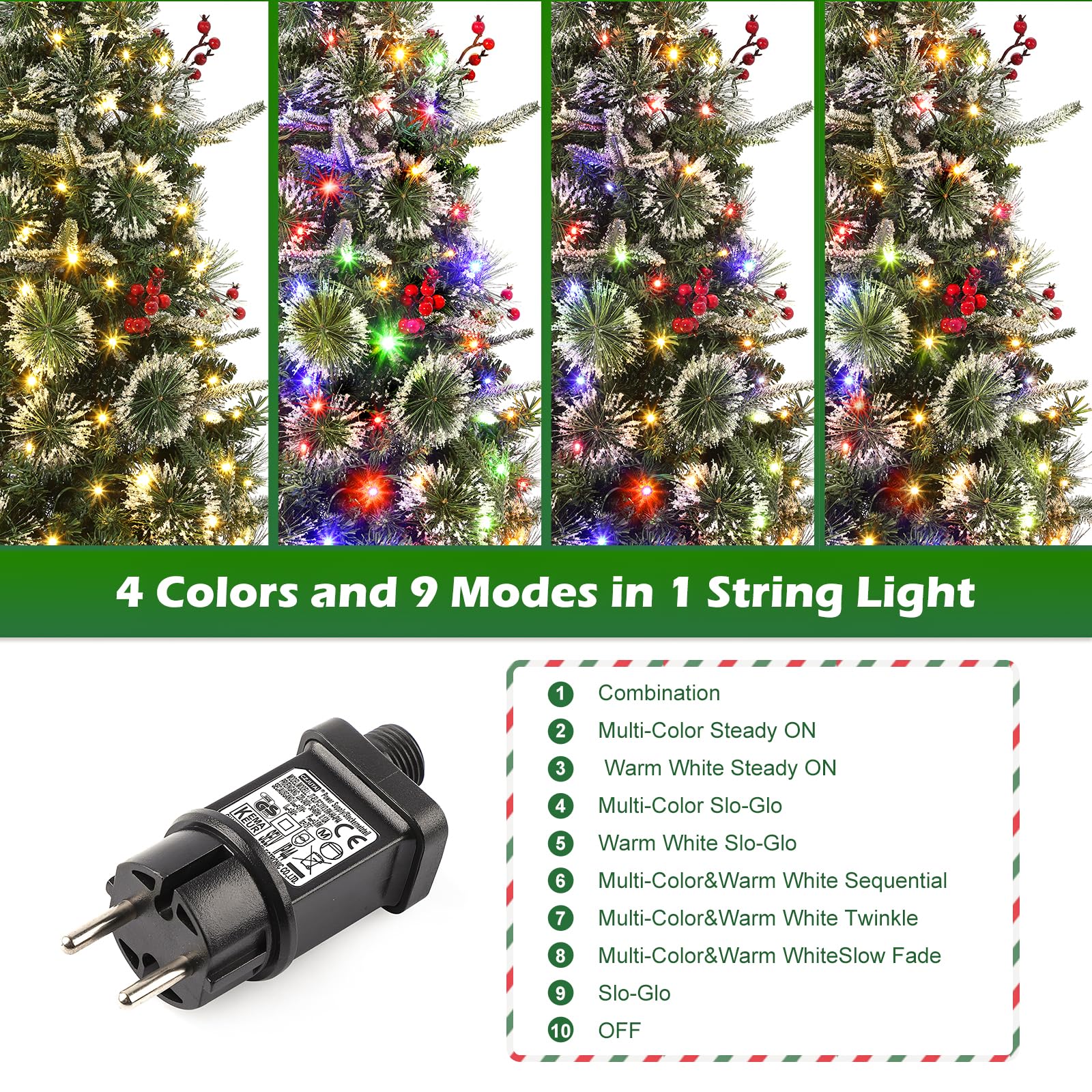 Sapin de Noël artificiel Garvee, 1 pièce – 120 cm, 150 LED (blanc chaud et multicolore), 8 modes d'éclairage, base transparente, fibre optique