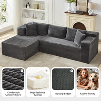 Canapé d'angle modulable Garvee 106' avec méridienne en L, revêtement en velours côtelé, ergonomique et respirant, pour salon, 106 pouces, beige