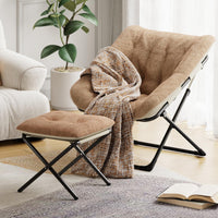Fauteuil confortable Garvee surdimensionné en fausse fourrure, structure en métal, pliable, multicolore, pour salon et chambre à coucher