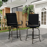 Garvee Lot de 2 chaises de bar pivotantes 360°, dossier haut et accoudoirs, structure métal robuste, hauteur comptoir, pour terrasse, jardin et piscine, noir - Noir