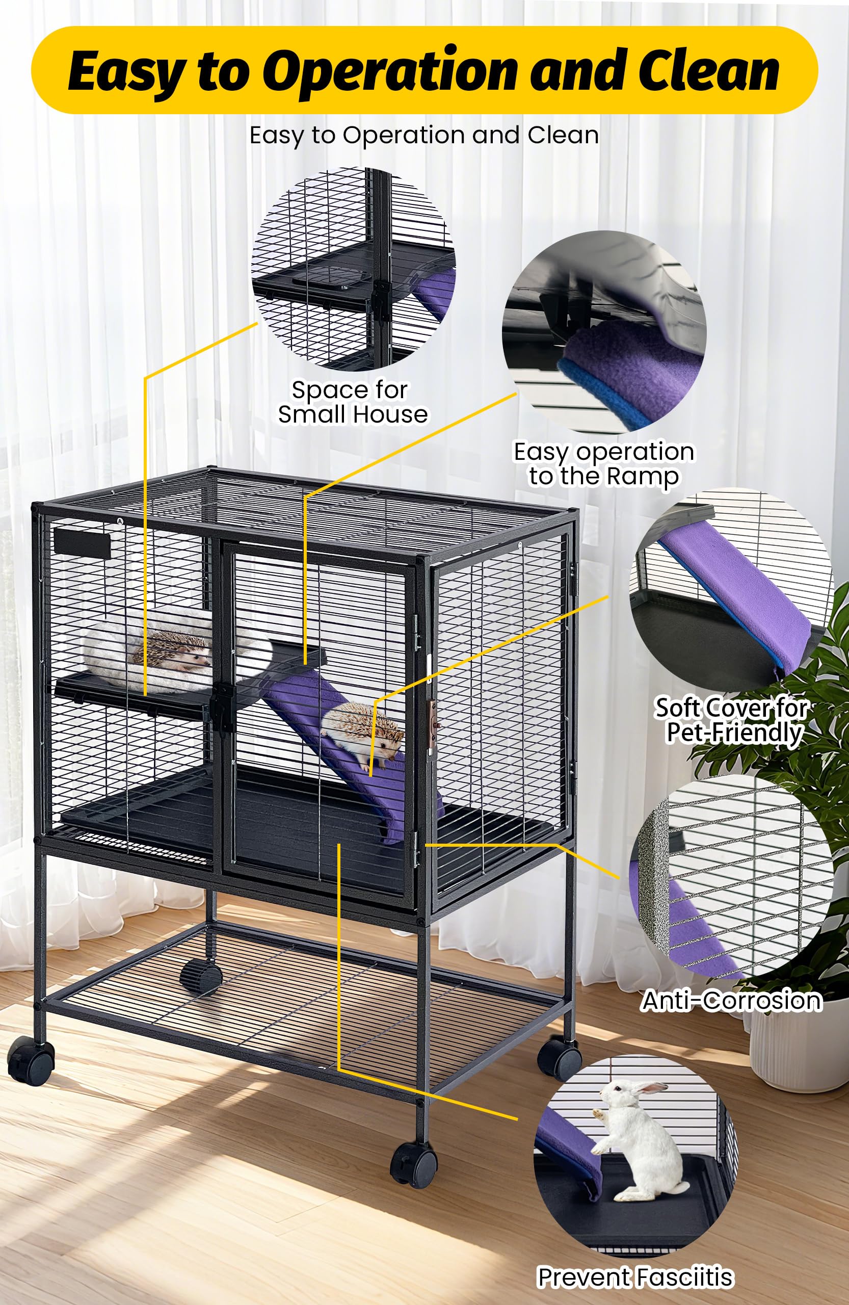 Cage Garvee pour petits animaux, en métal, 86 cm de hauteur, à plusieurs étages avec rampes et plateau amovible, pour hamsters, lapins, furets, cochons d'Inde et hérissons. Sans BPA.