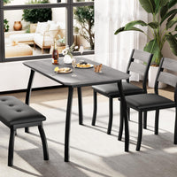 Ensemble de salle à manger Garvee pour 4 personnes, table robuste en bois avec pieds en métal, banc rembourré et 2 chaises, design moderne, gain de place, gris