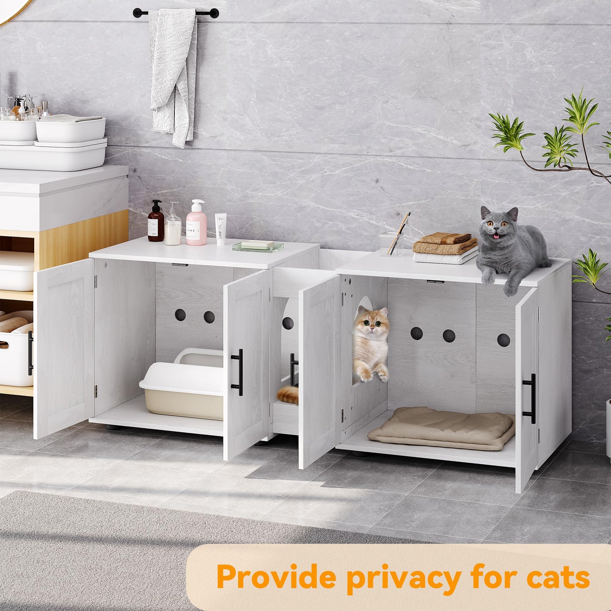 Garvee Enclos pour chat à double pièce avec mobilier intégré pour salon, 140cm (139,7cm) de long, blanc