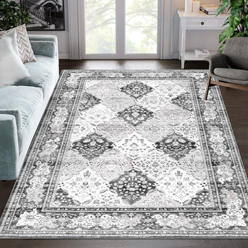Tapis Garvee Boho Rugs lavable, antidérapant et fin, pour salon, salle à manger, chambre, cuisine ou bureau, 120 x 170 cm, gris