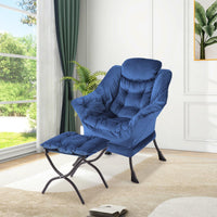 Fauteuil relax Garvee avec ottoman, repose-pieds pliable, structure en acier, ergonomique, bleu foncé, pour salon et bureau