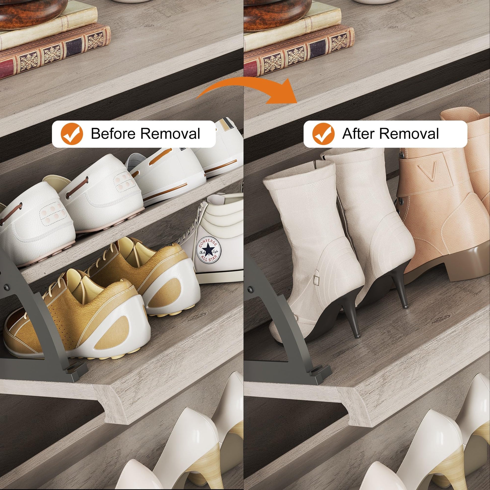 Meuble à chaussures Garvee avec 2 tiroirs abattants, étagère réglable, bois MDF, gain de place, robuste, gris, pour entrée et salon