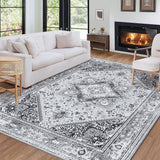 Tapis tribal persan GARVEE 200x290cm gris, lavable, antidérapant, doux, grand format, imprimé, non pelucheux, salon et chambre - Gris