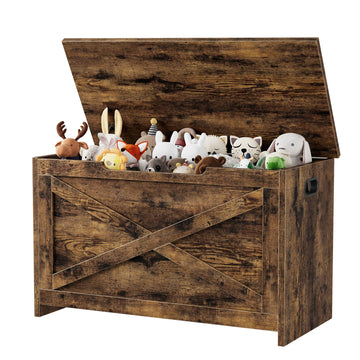 Banc de rangement en bois Garvee de 76 cm (30 pouces) avec charnières de sécurité, grande capacité pour le salon et la chambre, robuste et polyvalent, marron