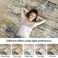 Tapis Garvee anti-taches lavable en machine bleu/camel 200x290 cm pour salon, chambre, couloir