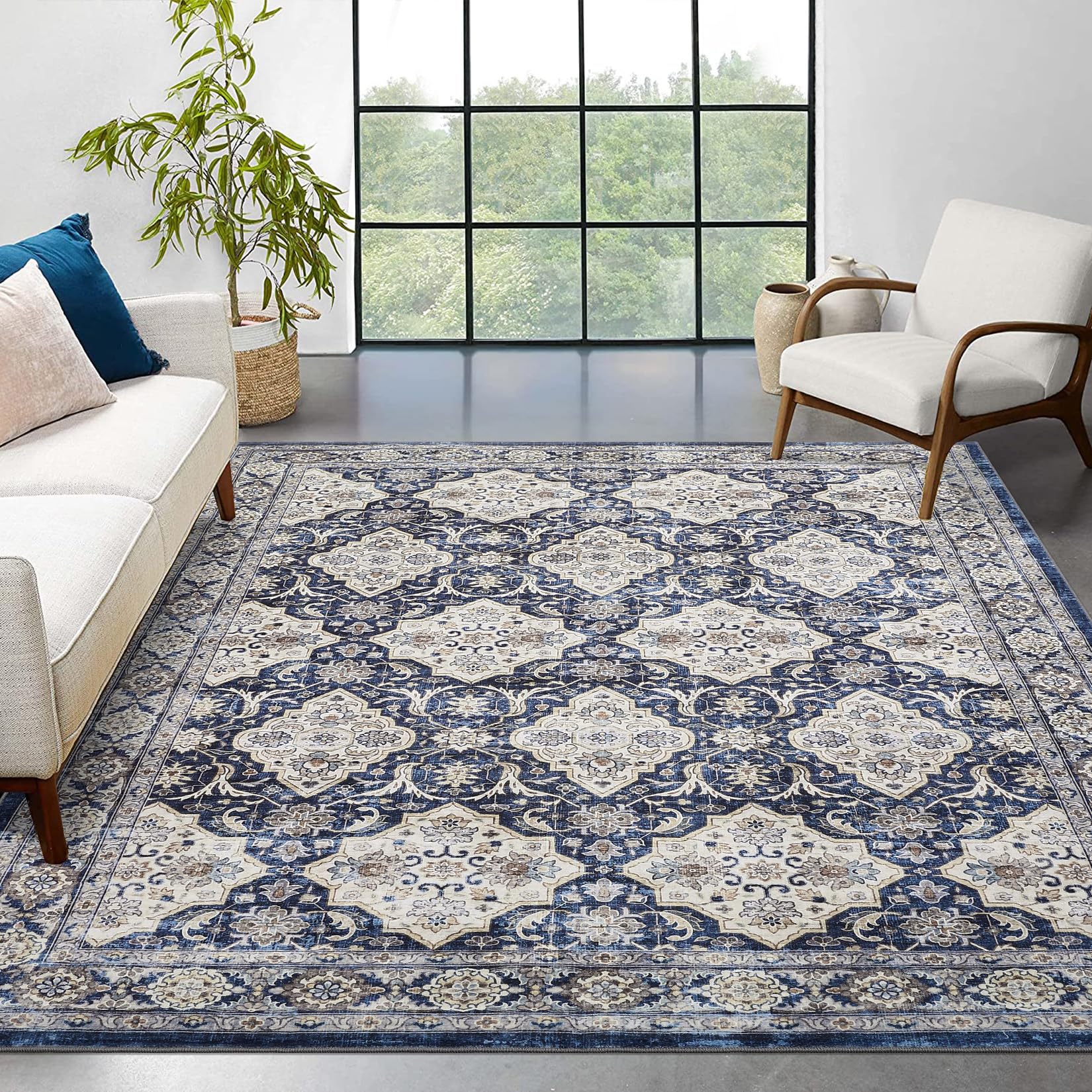 Tapis Garvee, motif vintage, envers antidérapant en TPR, multicolore, idéal pour salon, chambre, salle à manger et cuisine.