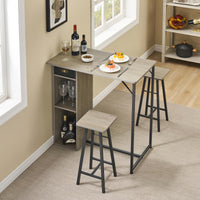 Ensemble table et chaises de bar rustiques Garvee, 3 pièces avec rangement, coussins ergonomiques, structure en métal, compact et imperméable. Idéal pour appartement et bar.