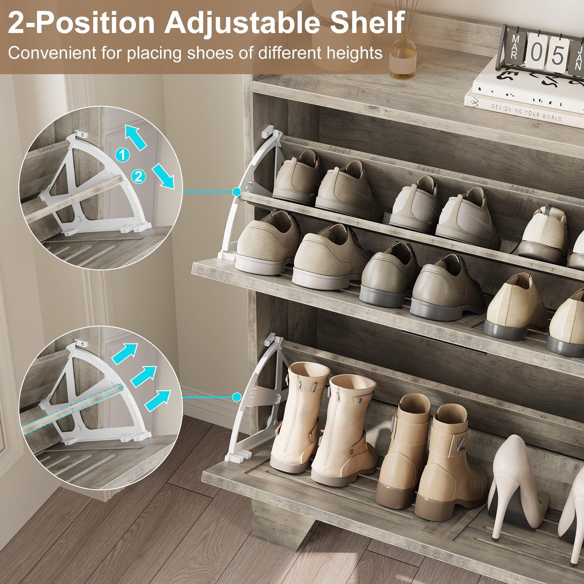 Garvee meuble à chaussures pour entrée, avec 2 tiroirs abattants, en bois vert p2, ventilé, résistant aux rayures, étroit, profondeur 35 cm