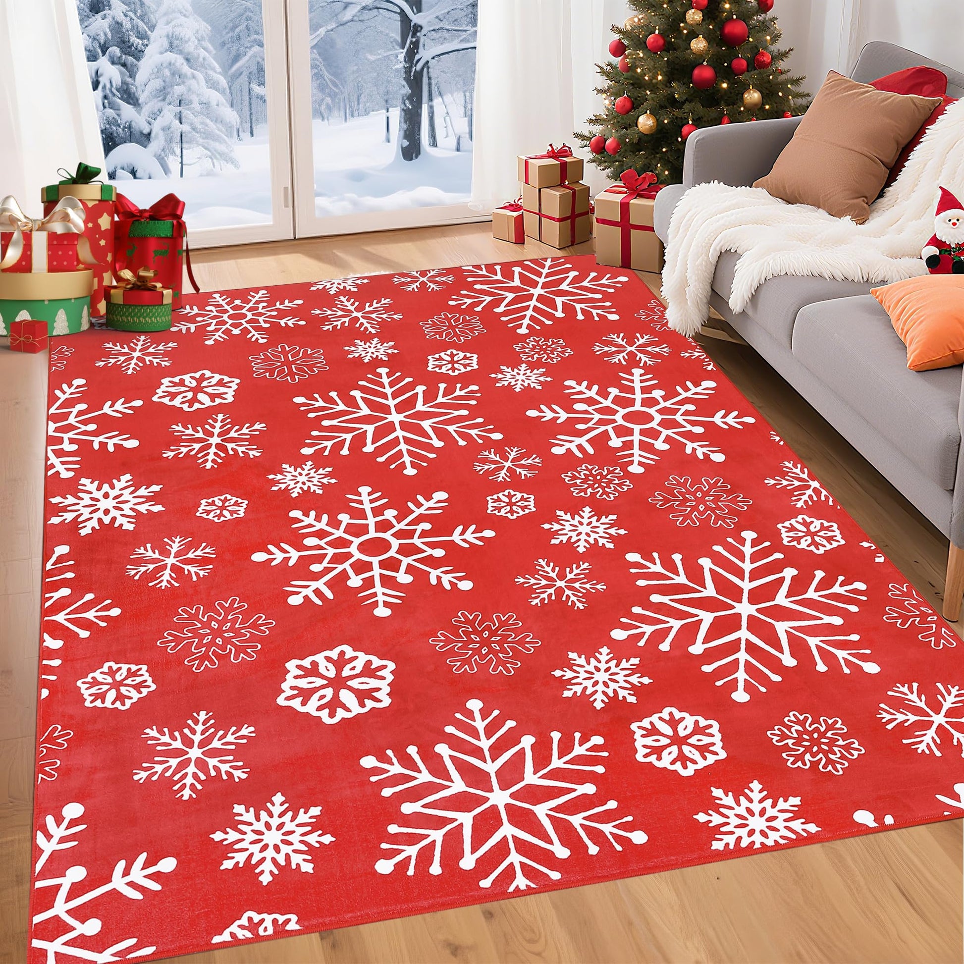 Tapis d'intérieur Garvee pour Noël, motif flocons de neige, antidérapant, lavable, doux et anti-peluches, idéal pour la salle de bain et la cuisine. Décoration festive.