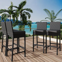 Ensemble de 4 tabourets de bar d'extérieur Garvee en résine tressée - Ergonomiques et robustes - Structure en rotin PE et acier - Pour jardin et terrasse - 40,6 x 45 x 103,6 cm - Noir résistant aux intempéries